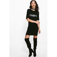 Pucker Up Metallic Choker T-Shirt Dress - silver