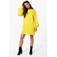 Puff Sleeve Sweat Dress - yellow