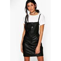 pu pinafore dress black