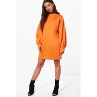 Puff Sleeve Sweat Dress - orange