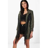 PU Fringed Utility Festival Jacket - khaki