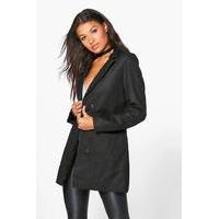 PU Trim Wool Coat - black