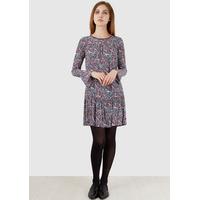 Purple and Green Paisley Peplum Hem Long Sleeved Dress