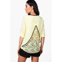 pu trim lace back blouse yellow