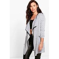 pu trim fine gauge cardigan grey