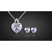 Purple Simulated Heart Crystal Necklace Set