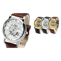 PU Leather Wrist Watch With Roman Numeral Dial - 4 Designs