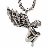 Punk Style Pendant Charm Necklace 316L Stainless Steel Retro Angel Wings Shape Men And Women Jewelry