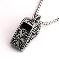 Punk Style Pendant Charm Necklace 316L Stainless Steel Retro Carving Whistle Shape Men And Women Jewelry