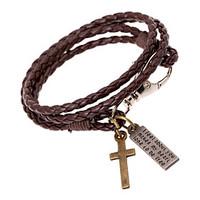 Punk Cross And Retangle 20cm Men\'s Black, Brown Leather Leather Bracelet(Black, Brown)(1 Pc) Christmas Gifts