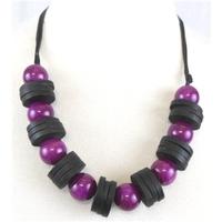 Purple bead & black disc necklace