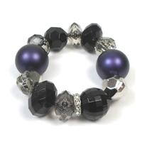 Purple & black bead stretchy bracelet