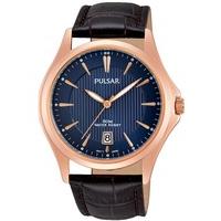 Pulsar Mens Brown Leather Strap Watch PS9388X1