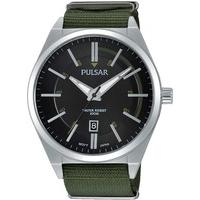 Pulsar Mens Green Fabric Watch PS9357X1