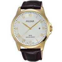 Pulsar Mens Dress Gold Plated Strap Watch PS9446X1