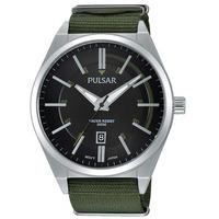 Pulsar Mens Green Fabric Watch PS9357X1