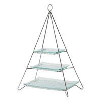 Pyramid 3 Tier Rectangular Cake Stand with Glass Plates