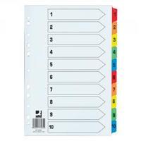 Q-Connect Extra Wide Index 1-10 Board Reinforced Multi-Colour Divider