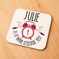 Quirky Wine O Clock Personalised Drinks Coaster