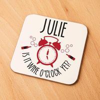 quirky wine o clock personalised drinks coaster