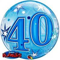 Qualatex Age 40/40th Birthday Blue Starburst Sparkle 22 Inch Bubble Balloon