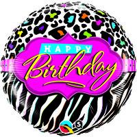 Qualatex 18 Inch Round Foil Balloon - Birthday Leopard Zebra Patterns