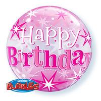 Qualatex 22 Inch Single Bubble Balloon - Birthday Pink Starburst Sparkle