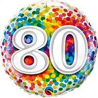 Qualatex Rainbow Confetti Age 80/80th Birthday 18 Inch Foil Balloon