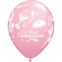 qualatex 11 inch pink latex balloon communion symbols