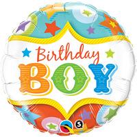 Qualatex 18 Inch Round Foil Balloon - Birthday Boy Circus Stars
