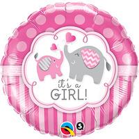 qualatex 18 inch round foil balloon its a girl elephants