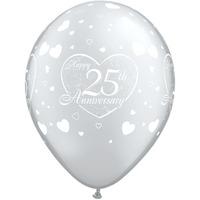 qualatex 11 inch silver latex balloon 25th anniversary little hearts