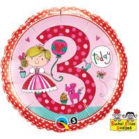 Qualatex 18 Inch Round Re Foil Balloon - Age 3 Princess Polka Dots