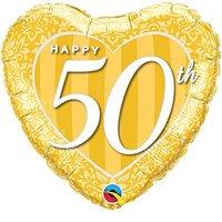Qualatex Golden 50th Anniversary Damask Heart 18 Inch Foil Balloon