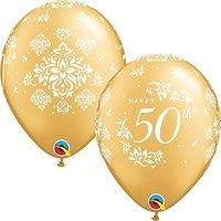 Qualatex Golden 50th Anniversary Damask 11 Inch Latex Balloons (10 Pack)