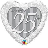 Qualatex Silver 25th Anniversary Damask Heart 18 Inch Foil Balloon
