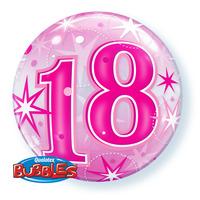 Qualatex 22 Inch Single Bubble Balloon - 18th Pink Starburst Sparkle