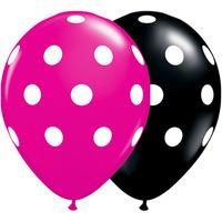 Qualatex 11 Inch Onyx Black & Magenta Latex Balloon - Big Polka Dots