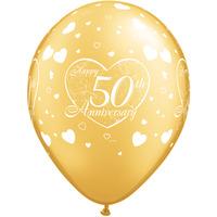 qualatex 11 inch gold latex balloon 50th anniversary little hearts