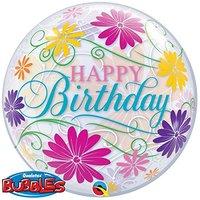 qualatex happy birthday flowers filigree 22 inch bubble balloon