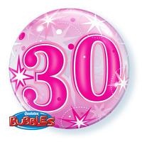 qualatex 22 inch single bubble balloon 30th pink starburst sparkle