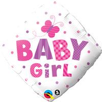 Qualatex 18 Inch Diamond Foil Balloon - Baby Girl Dots & Butterfly