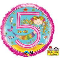 qualatex 18 inch round re foil balloon age 5 mermaid polka dots