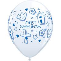 Qualatex 11 Inch White Latex Balloon - First Communion Symbols Boy
