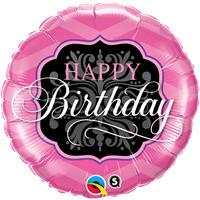 Qualatex 18 Inch Round Foil Balloon - Birthday Pink & Black