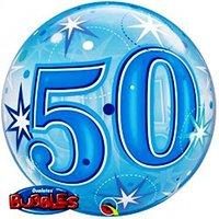 Qualatex Age 50/50th Birthday Blue Starburst Sparkle 22 Inch Bubble Balloon