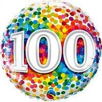 Qualatex Rainbow Confetti Age 100/100th Birthday 18 Inch Foil Balloon