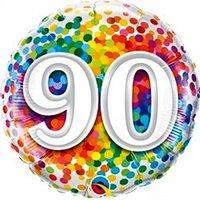 Qualatex Rainbow Confetti Age 90/90th Birthday 18 Inch Foil Balloon