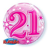 Qualatex 22 Inch Single Bubble Balloon - 21st Pink Starburst Sparkle