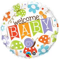 Qualatex 18 Inch Round Foil Balloon - Welcome Baby Banner Garden